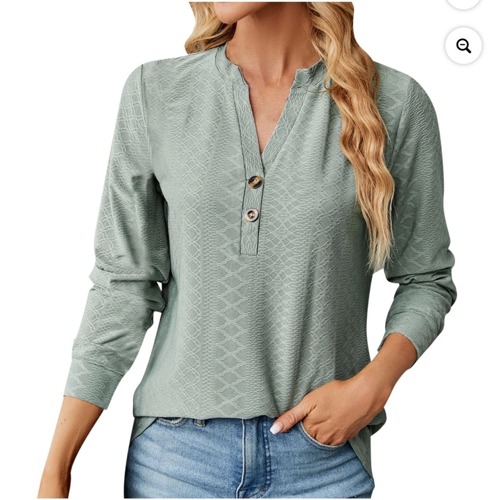 Women's Top V Neck Textured Long Sleeve Casual Shirt
